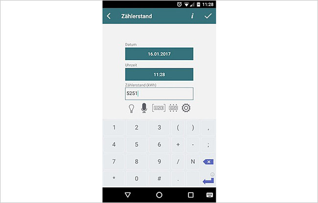 Der Zählerstand lässt sich natürlich auch manuell oder per Sprachfunktion eintragen.